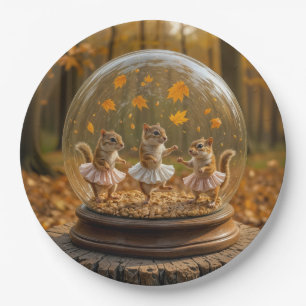 Chipmunks Dancing In a Glass Globe Paper Plate