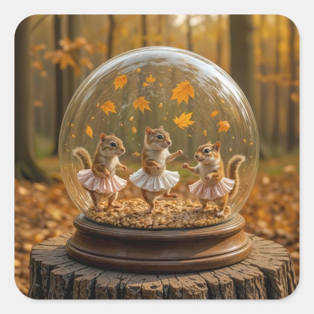 Chipmunks Dancing In a Glass Globe Square Sticker (Front)