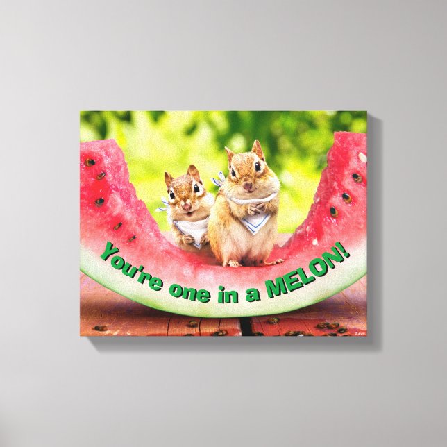 Chipmunks Eating Watermelon Canvas Print (Front)