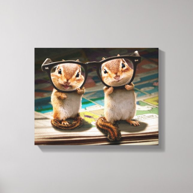 Chipmunks in Reading Glasses Canvas Print (Front)
