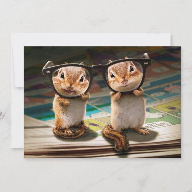Chipmunks in Reading Glasses Invitation (Front)