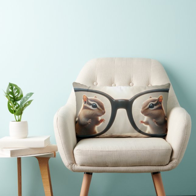 Chipmunks Peering Through Big Black Glasses  Lumbar Pillow (Chair)
