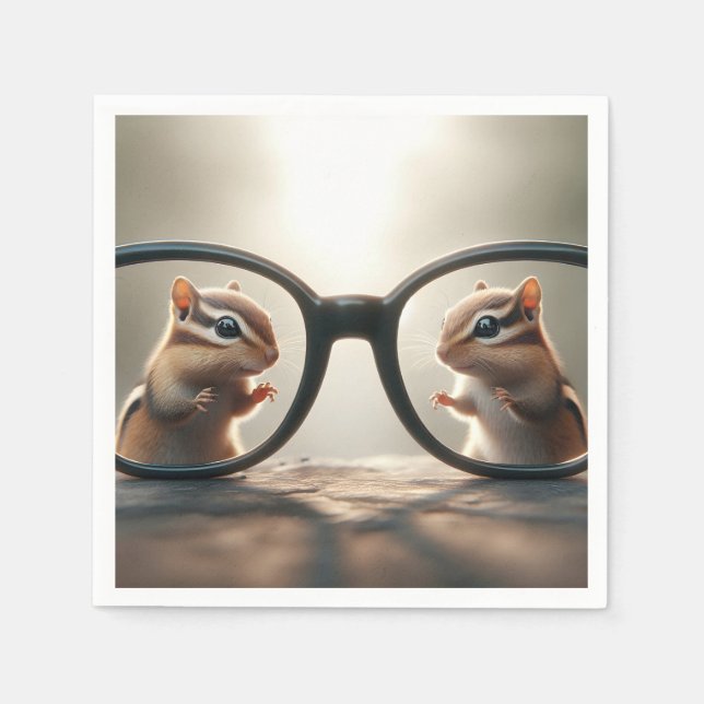 Chipmunks Peering Through Big Black Glasses  Napkin (Front)