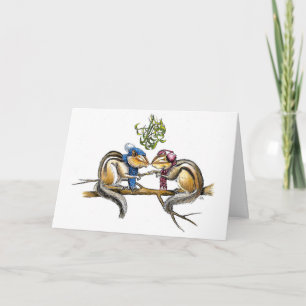 Chipmunks Under the Mistletoe Card