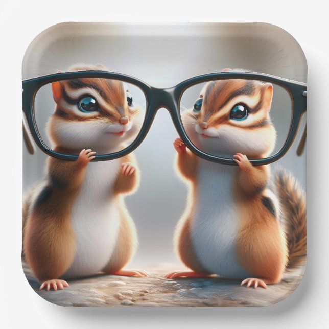 Chipmunks With Black Eyeglasses Paper Plate (Front)