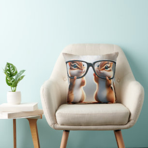 Chipmunks With Black Eyeglasses Throw Pillow