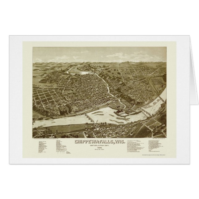 Chippewa Falls, carte panoramique de WI - 1886 (Devant horizontal)