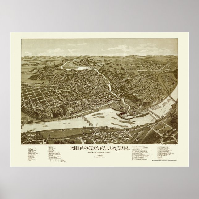 Chippewa Falls, WI Panoramic Map - 1886 Poster (Front)