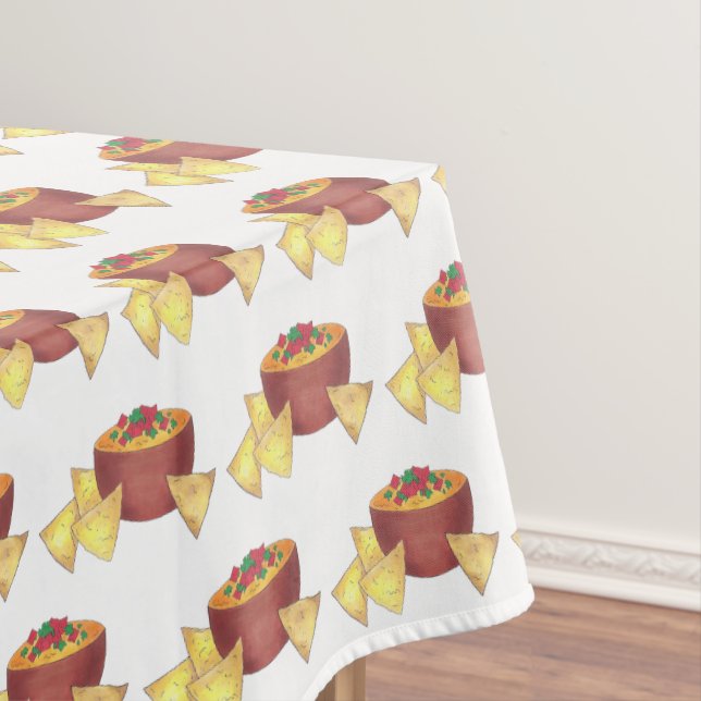 Chips Chili Con Queso Blanco Nachos Cheese Dip Tablecloth (In Situ)