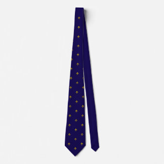 Chique Golden French Lilie On Blue Neck Tie