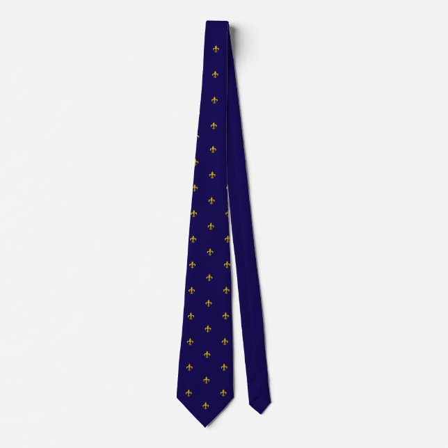 Chique Golden French Lilie On Blue Neck Tie (Front)