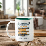 Chiropractic Side Effects Personalized Name Two-Tone Coffee Mug<br><div class="desc">Chiropractor gag coffee mug for your favourite brew. The design on the mug says "Chiropractic Side Effects May Include... .Fewer Headaches, Less Stress.." Great for when you've adjusted a few bones and want to relax, put your feet up and sip your favourite beverage, tea, coffee or hot chocolate. Add a...</div>