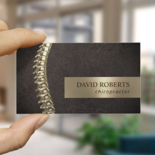 Chiropractor Chiropractic Gold Spine Dark Leather Business Card