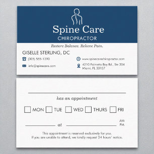Chiropractor Office Appointment Reminder Navy Blue Business Card