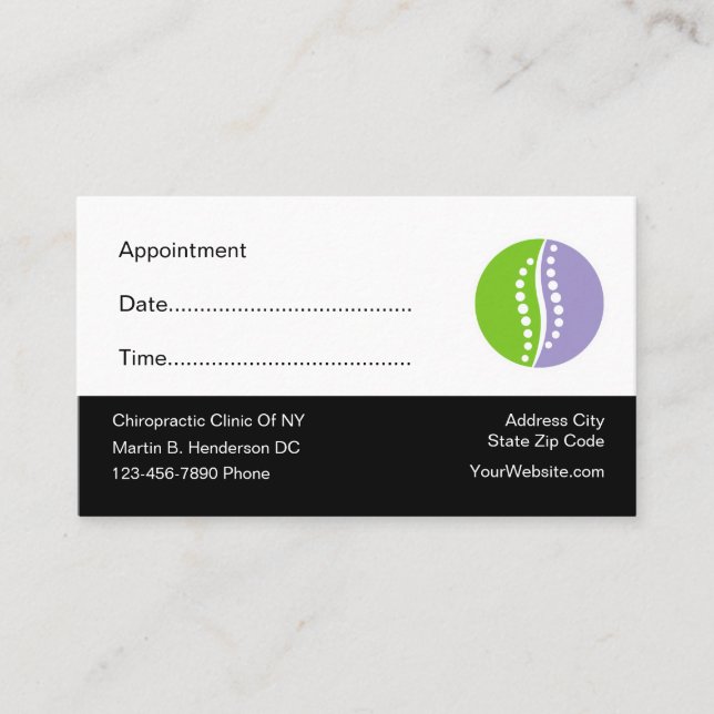 Chiropractor Office Medical Appointment Reminder Card (Front)