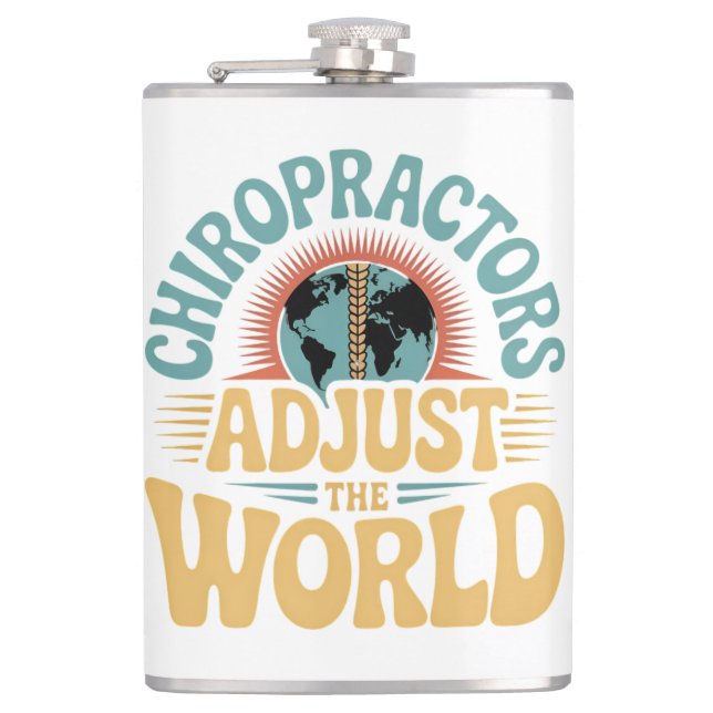 Chiropractors Adjust the World Retro Design Hip Flask (Front)