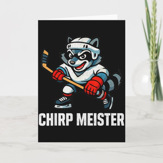 Chirp Meister Funny Hockey Raccoon Traalker  Card (Front)