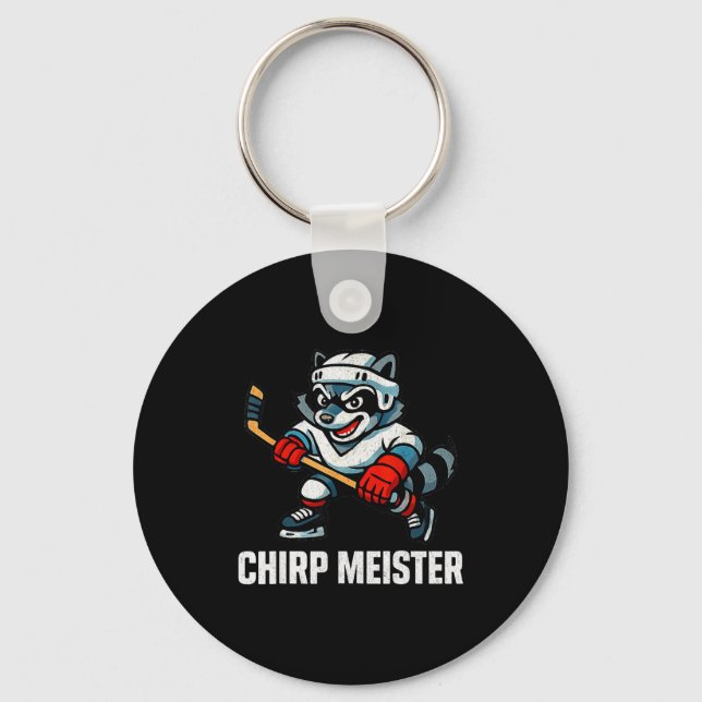 Chirp Meister Funny Hockey Raccoon Traalker  Keychain (Front)