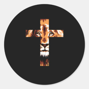 Chirstian Cross Lion Judah Jesus God Faith Classic Round Sticker