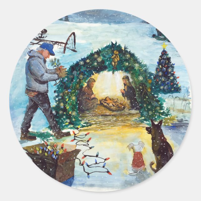 Chirstmas at the Farm Classic Round Sticker (Front)
