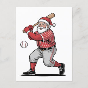 Chirstmas Baseball  Playing Santa Claus Sport  Holiday Postcard