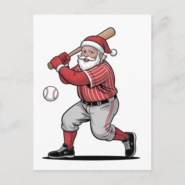 Chirstmas Baseball  Playing Santa Claus Sport  Invitation Postcard (Front)