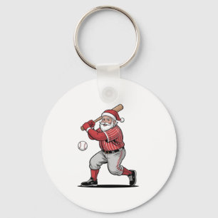 Chirstmas Baseball Playing Santa Claus Sport Keychain