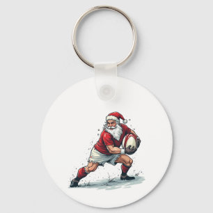 Chirstmas Fantasy Football Playing Santa Claus Keychain