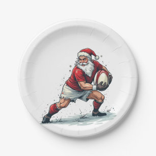 Chirstmas Fantasy Football Playing Santa Claus   Paper Plate