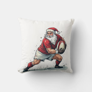 Chirstmas Fantasy Football Playing Santa Claus Throw Pillow