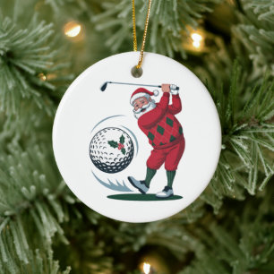 Chirstmas Fantasy Golf Playing Santa Claus Ceramic Ornament
