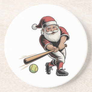 Chirstmas Softball Playing Santa Claus Sport Coaster