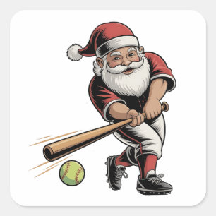 Chirstmas Softball Playing Santa Claus Sport Square Sticker