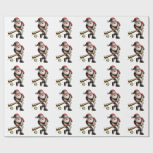 Chirstmas Softball Playing Santa Claus Sport  Wrapping Paper