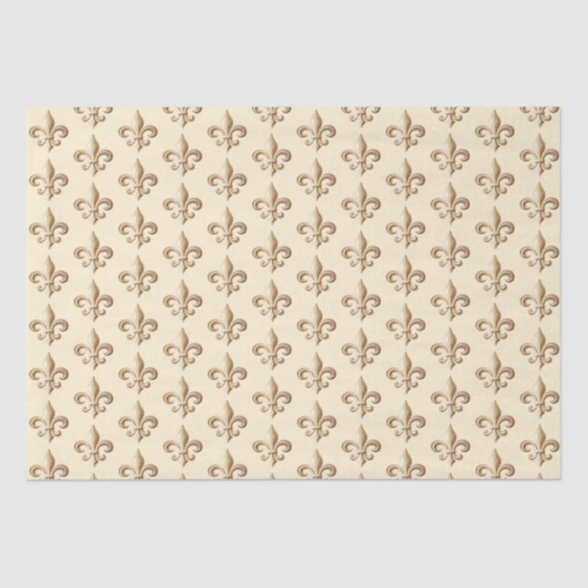 Chiseled Gold Gradient Heraldic Fleur de lis Ivory Tissue Paper (Front)
