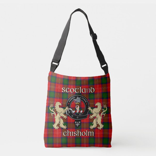 Chisholm Clan Badge & Tartan Crossbody Bag (Front)