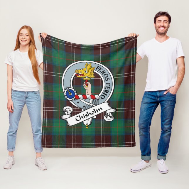 Chisholm Hunting Ancient Clan Badge Tartan Plaid Fleece Blanket (In Situ)