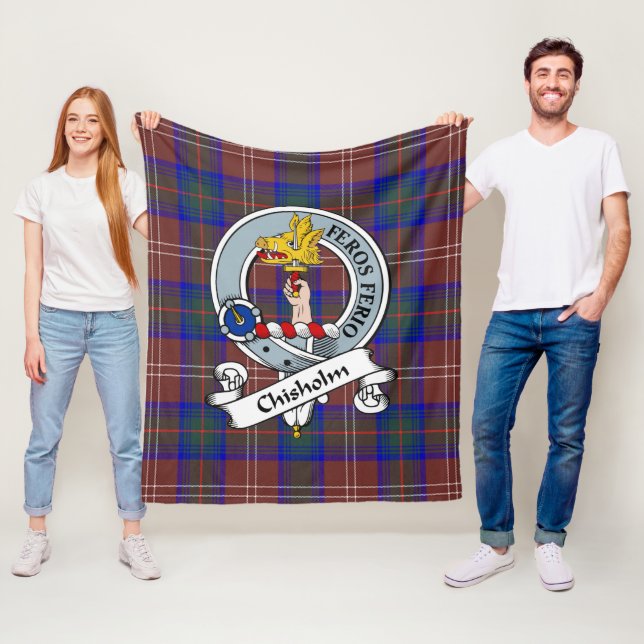 Chisholm Hunting Modern Clan Badge Tartan Plaid Fleece Blanket (In Situ)