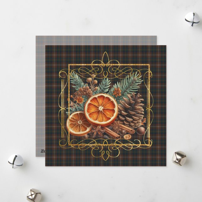 Chisholm Hunting Modern Scottish Tartan Christmas  Holiday Card (Front/Back In Situ)