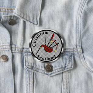 Chisholm Tartan Bagpipes 3 Inch Round Button