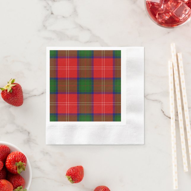Chisholm tartan red green plaid napkin (Insitu)