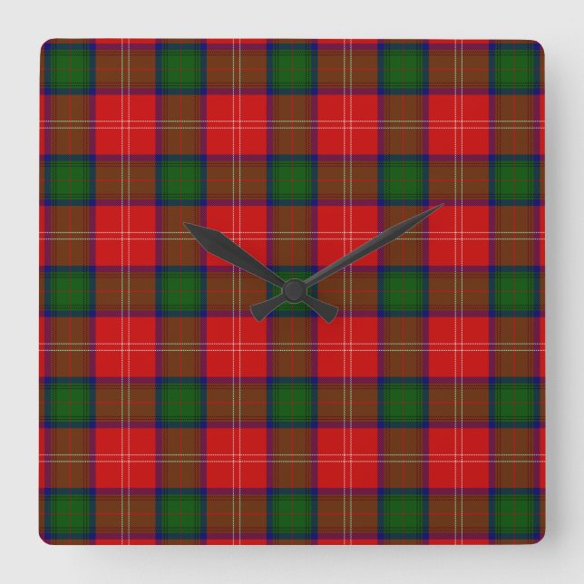 Chisholm tartan red green plaid square wall clock (Front)
