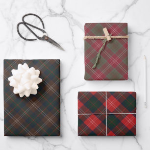 Chisholm Three Patterns Original Scottish Tartan Wrapping Paper Sheet