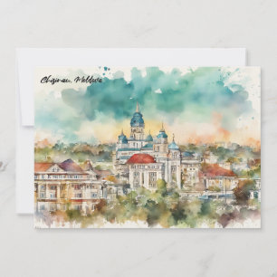 Chisinau Moldova Watercolor Painting City View Card