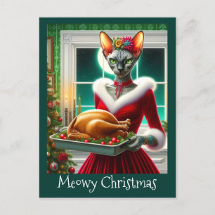 Chistmas Card   Sphynx Cat Lady Xmas Turkey