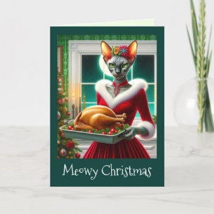 Chistmas Card   Sphynx Cat Lady Xmas Turkey