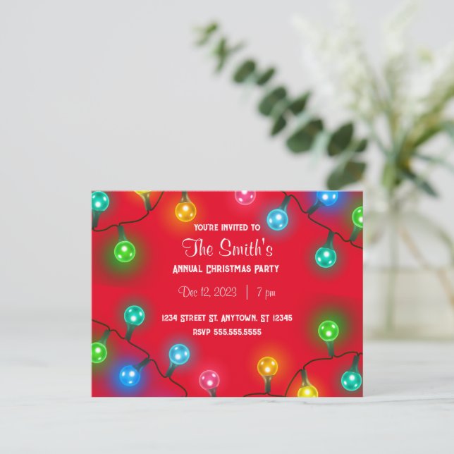 Chistmas Lights Party Invitation Postcard (Standing Front)
