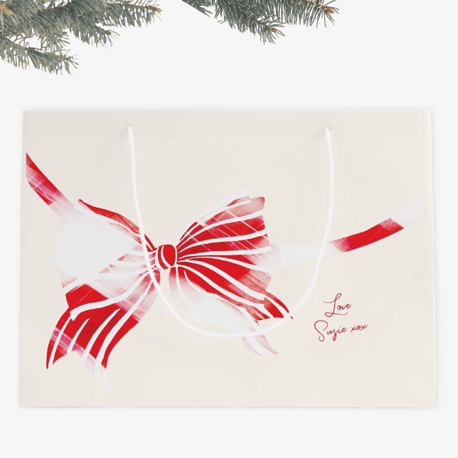 Chistmas Peppermint Plaid Tied With Bow Holiday Large Gift Bag (Creator Uploaded)