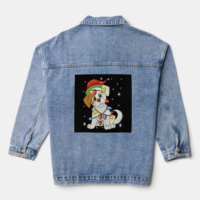 Chistmas Season Santa Jack Russell Terrier Denim Jacket (Back)