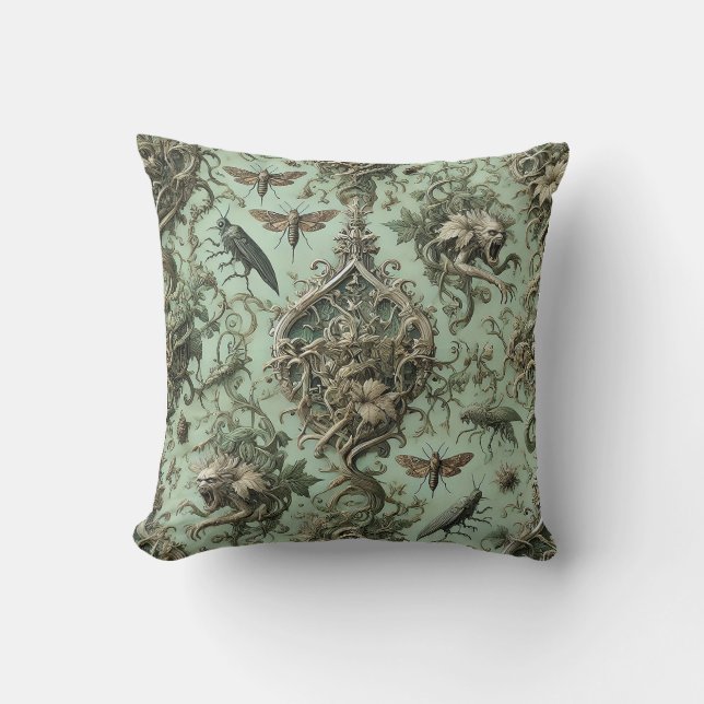 Chitinous Elegy – Gothic Insect  Throw Pillow (Front)